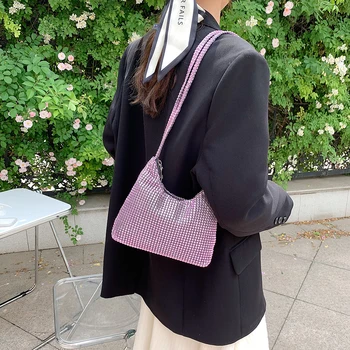 Модните лъскави чанти за рамо с кристали Женски блестящи вечерни чанти-клатчи Дамски чанти под мишниците Маркови дизайнерски чанти