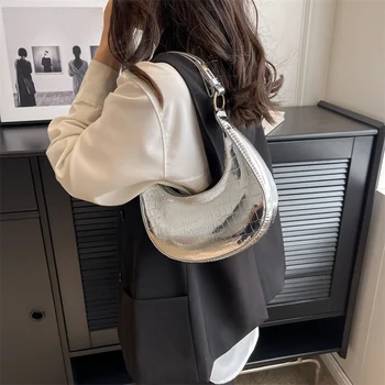 Висококачествена дамска чанта през рамо, модерна чанта във формата на полумесец, луксозна дизайнерска чанта-портфейл, дамска брандираната чанта от изкуствена кожа, косметичка