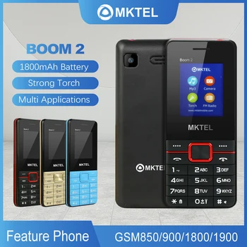 MKTEL BOOM 2 е Оборудвана с телефон с 1,77-инчов дисплей, акумулаторна батерия с капацитет 1800 mah, MP3 MP4 FM-радио, две SIM карти, двоен режим на готовност, високоговорител, фенерче, телефон за старши