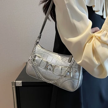 Луксозни дизайнерски нови гъвкави чанти през рамо Y2K 2023, лятна мода, класически чанта през рамо за жени, кожени чанти-полумесяцы на веригата