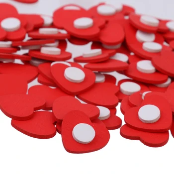 Опаковка от 100 лепило етикети Дървено червено сърце с панделка за сватбена украса с ръцете си
