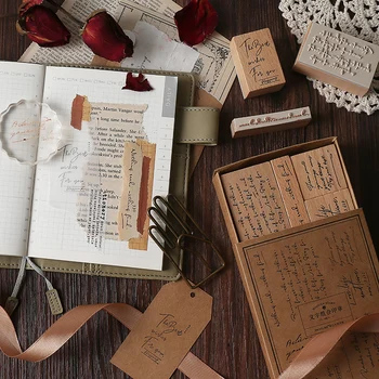 8 бр./компл. реколта английски фрази дървени печата САМ занаят дървени гумени печати за scrapbooking дневник стандартен печат за scrapbooking