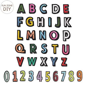FZdiy Цвят, 26 букви, номер, железни ивици за дрехи, апликация на тениска, бродерия, тъканни ленти, етикети, икона
