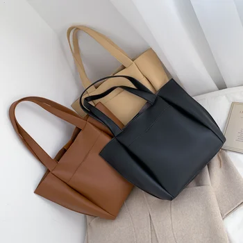 2023 нова дамска чанта-тоут голям капацитет, високо качество на обикновена чанта-шопперы от изкуствена кожа на рамото