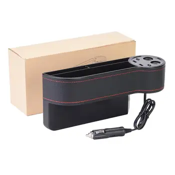 Кутия за съхранение на столче за кола с двустранно разветвителем запалка, USB адаптер, зарядно за кола, органайзер за приплъзване на разделящото пространство между седалките