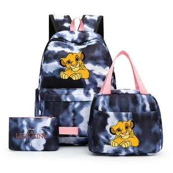 3 бр. цветни раница Disney The Lion King Simba с чанта за обяд, ежедневни ученически чанти за студентски юношеските комплекти