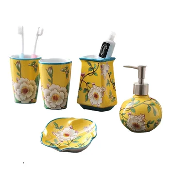 Керамичен комплект за миене на баня, поставка за чаши за изплакване на устата, Тоалетни Принадлежности, четка за Зъби, набор от зъбни чаши