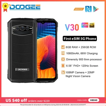 Оригинален Смартфон DOOGEE V30 8GB 256GB 5G First dimo MTK Dimensity 900 6nm 10800 mAh 108-Мегапикселова Камера на Мобилен Телефон Wifi 6 Мобилен телефон
