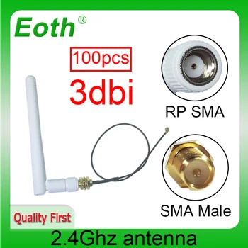 EOTH 100шт 2,4 g антена 3dbi sma женски wlan wifi 2.4ghz антена IPX ipex 1 SMA мъжки удължител с косичкой ин модул antena