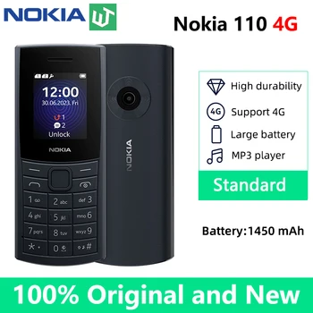 Мобилен телефон Nokia 110 4G Многоезичен 1,8-инчов две СИМ карти Bluetooth 5,0 FM радио Батерия 1450 mah 100% чисто Нов и оригинален