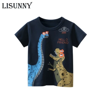 Лятна тениска 2023 година за момчета, детски ризи с къс ръкав и принтом динозавър, памучен тениска с анимационни герои за деца, детски дрехи от 1 до 8 години