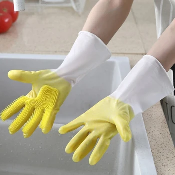 Многофункционални силиконови ръкавици за почистване, ръкавици за миене на съдове, ръкавици за кухня, домакински четка, ръкавици за миене на съдове, водоустойчив Директен доставка