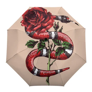 Цветя, Листа Змия, Везни Рози Автоматично Восьмикостный Сгъваем Чадър от дъжд, Защита От Вятър и дъжд, градинска стрелба