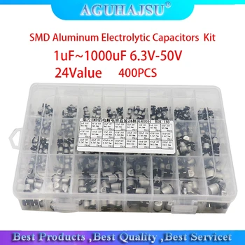 1 uf ~ 1000 uf 6,3 В-50 400 бр 24-цифрени SMD алуминиеви електролитни кондензатори в Асортимент, Комплект + кутия