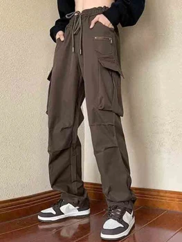 Реколта ежедневни панталони в японски стил харадзюку, мъжка лятна градинска дрехи, свободни модни панталони-карго, широки панталони с голям джоб, готически панталони