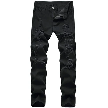 2023 Нови ретро мъжки дизайнерски скъсани дънки с висока улица, на Деним плат е Новото черно на марката, прав модерен класически ежедневни панталони с високо качество