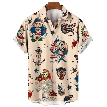 Хавайски Ризи за мъже, Плажни върхове с принтом Русалка, Блуза, с къс ръкав, Новост 2023, Риза Оверсайз, мъжки дизайнерски Дрехи с Високо Качество