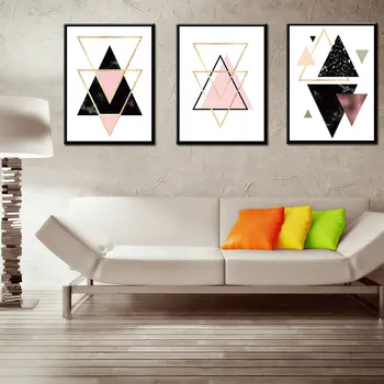 Абстрактен геометричен триъгълник с шестиугольным печат Платно Картина на Съвременното Изкуство Декор Машинно боядисване със спрей Водоустойчив, Без Рамка