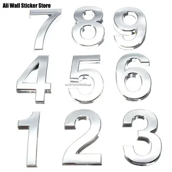 Нови 3D Цифри 0-9 Номер Сребърен Стикер 5 см Табела С Номер на Хотела Сребриста Табела С Номер Врати Модерно Покритие Декорация на Дома на Автомобила