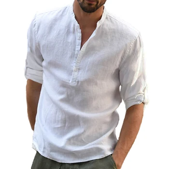 KB Нова мъжки ежедневни блуза, бельо памучен риза, Свободни топове, тениски с дълъг ръкав, пролет-есен, ежедневни красиви мъжки ризи