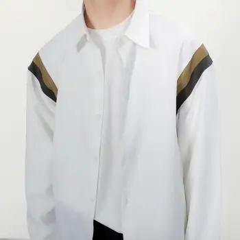 Млада лятна риза с копчета на лацканах, мъжки пролетна риза, японската лятна риза