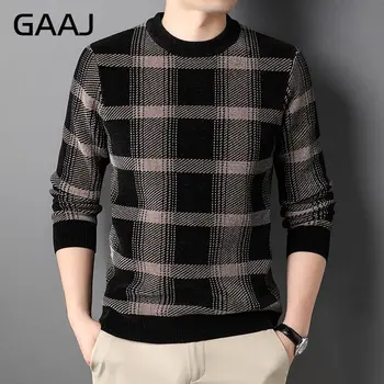 GAAJ Маркова новост, мъжки пуловер на райета, всекидневни пуловер с дълъг ръкав, модни качествена ежедневна вязаная есенно-зимни мъжки дрехи, връхни дрехи, пуловери, мъжки