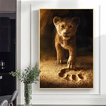 Сладки животни, Малък цар Лъв, абстрактни плакати, стенно художествено изображение, печат върху платно, картини за декорация на хола, домашен декор