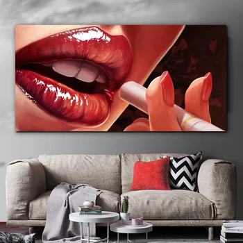 Плакат със секси уста, платно, Картини за пушачи, Начало Декор, Стенно изкуство За всекидневната, Портрет, Плакати с червени Устни и щампи