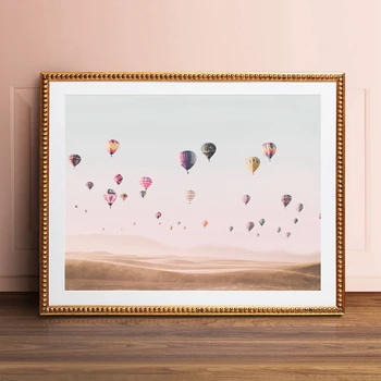 Принт на балон с горещ въздух, модерен плакат с пейзажа на пустинята в стил бохо, стенно изкуство за всекидневната, платно, живопис, Артистична стенни картина, Домашен Декор