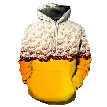 2021 Нов мъжки модерен hoody с 3D принтом бира, новост, дрехи, hoody с качулка, жълто есенно-зимните пуловери с дълъг ръкав, потници