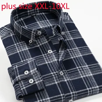 Нов прием на много големи пролетно-есенни мъжки ризи в клетка с дълги ръкави, елегантни, ежедневни фланелен однобортные ризи размер плюс 2XL-10XL
