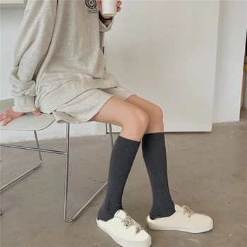 Дамски дълги чорапи памучни Harajuku, обикновена възли чорапи в рубчик