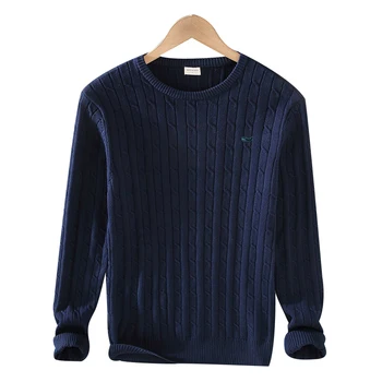 100% Памук, висококачествен мъжки вязаный пуловер, подходящи за началото на есента, памук пуловер с кръгло деколте, свързан кабел RL8519