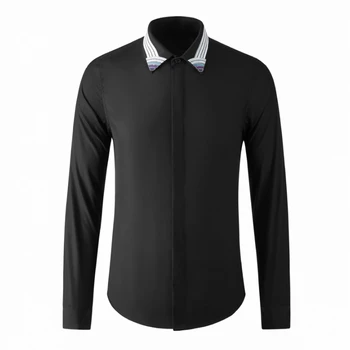 Мъжки ризи от памук Minglu, луксозен яка с дълъг ръкав и бродерия, бизнес и ежедневни мъжки ризи Slim Fit Party Man Shrits 4XL