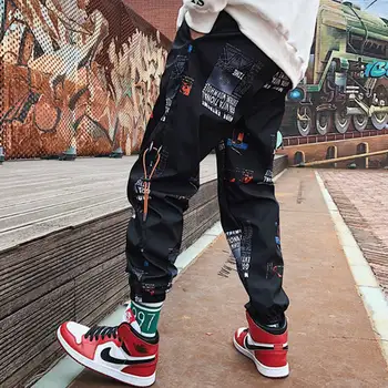 Панталони в стил хип-хоп мъжки свободни джоггеры с принтом Градинска облекло зреещи Дрехи, Панталони с дължина до щиколоток Harajuku Sport Casual