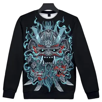 Мъжки модерен черен пуловер с принтом демон, облекла в стил хип-хоп, блузи в стил харадзюку, мъжки блузи, градинска облекло