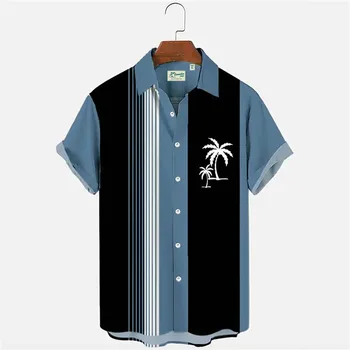 Мъжка риза с принтом на кокосовата палма, ежедневни дишаща хавайски дрехи с къс ръкав за лятната ваканция, плажна клубна дрехи, блузи