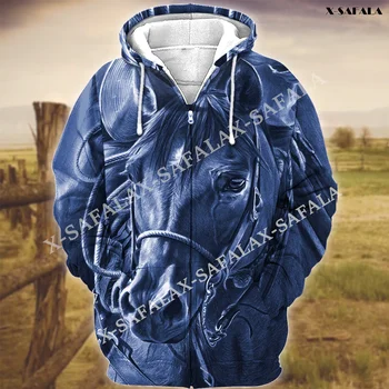 Персонални име Blue Horse, hoody с 3D принтом във формата на кон, ежедневни hoody с изображение на животно