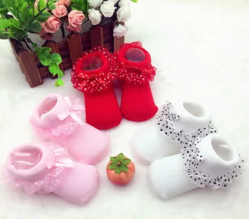 Чорапи за новородени, къси чорапи с лък, дантелени чорапи принцеса с цветове, меки памучни чорапи за малки момичета, чорапи за новородени