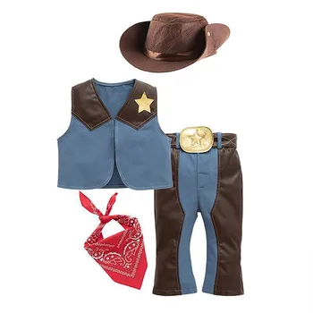 Детски костюм каубой в стил Уестърн за момчета, ковбойская шапка, шал, яке и панталони, костюми за Хелоуин, cosplay, парти, карнавальное представа