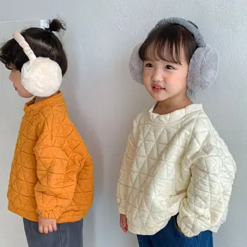 Есенно-зимни ватирани обикновена топли меки качулки, детски свободни ежедневни пуловери с кръгла яка
