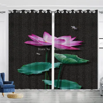 Конфигуриране на цифров печат Lotus Window Завеса Дневна Спалня Хотел Декорация на дома, 3D Завеси Висококачествени завеси