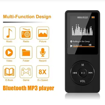 Ново обновяване Bluetooth, MP3 плейър, Преносим ултра-Hi-Fi Звук на Walkman плеър С FM-радио/Електронна книга/Рекордером/MP4 Видео плейър
