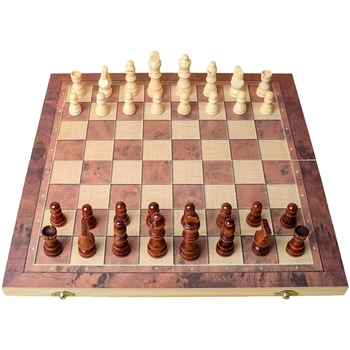 Нови Международни Шах 3-в-1, Комплект Дървени Играчки, Развитие на Тренировка на Мозъка, Сгъваема Настолна Игра за Деца, Подарък от висок Клас
