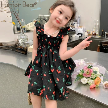 Лятото ежедневното рокля Humor Bear с цветове, с дълъг ръкав и плодов модел, бебешки дрехи за малките момичета, детски рокля от 2 до 6 години