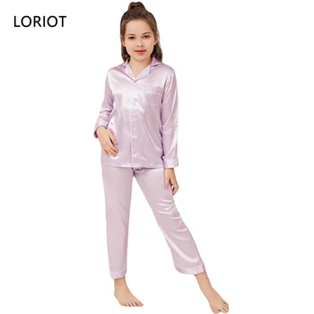 Сатен, пижамный комплект за малки момичета, детски пижами, пижамная дрехи с дълъг ръкав, скъпа ежедневни облекла SA1399