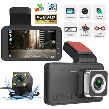 Видеорекордер Dash Cam Автомобилен Видеорекордер WiFi Full HD 1080P Камера за обратно виждане на автомобила Видеорекордер Черна Кутия Авторегистратор GPS Дървар Автомобилни Аксесоари