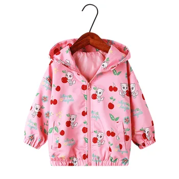 Връхни дрехи за малките момичета, детски палта, детски якета, ветровка с цип, с качулка и шарките на животното, детски дрехи в корейски стил