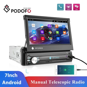 Podofo Android 1 Din магнетофон с прибиращ екран GPS Авто Стерео видео за Фолксваген Тойота и Нисан 