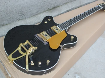 Заводска продажба на 6-струнна електрическа китара, цвят черен корпус с двойно вдлъбнатина, може да бъде изпълнена по поръчка.